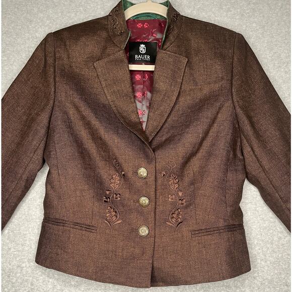 Bauer Pour Femme women's blazer buttons long sleeve embroidered lined linen M - Picture 9 of 10
